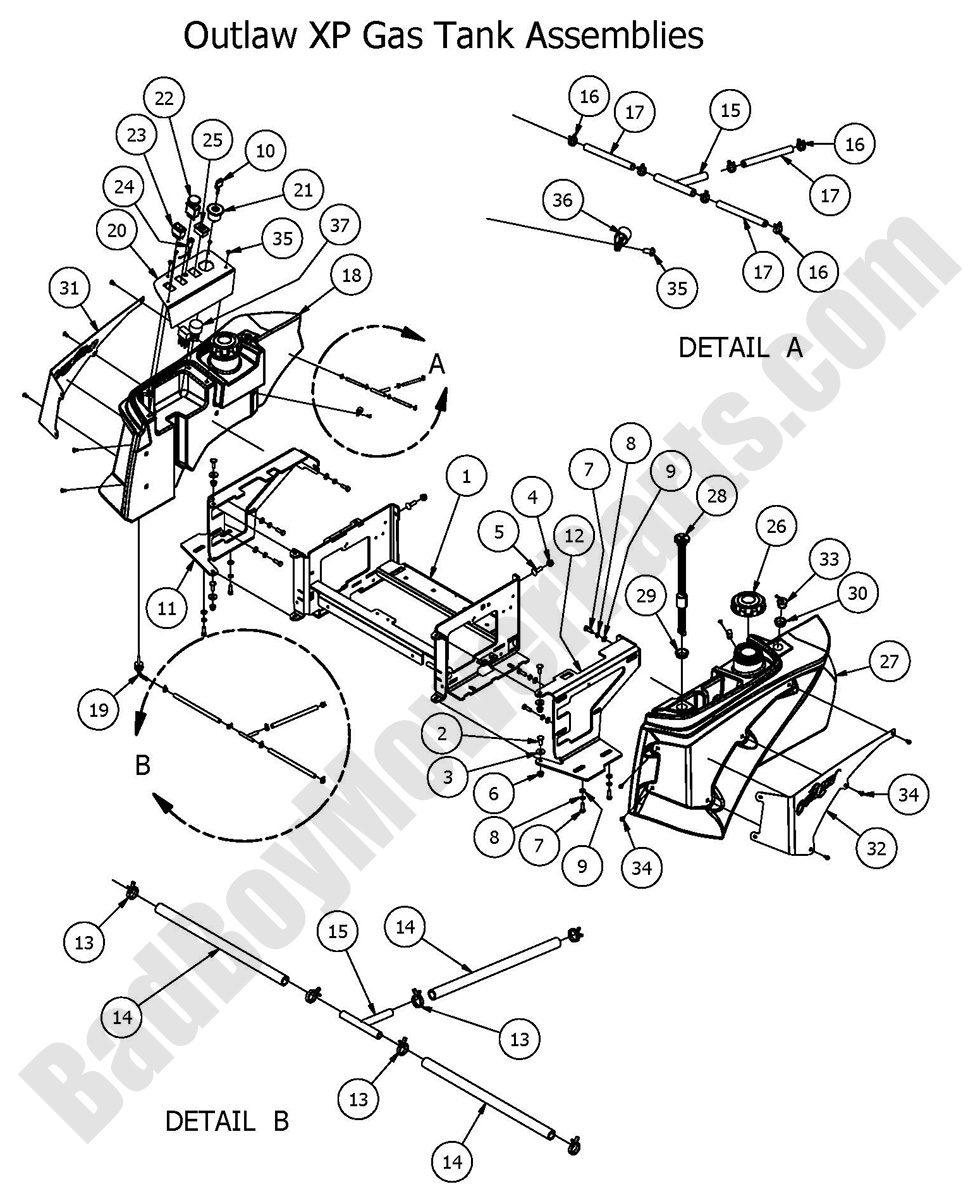 1392 - Bad Boy Mower Parts Lookup > 2016 > Outlaw XP > Gas Tank Assembly